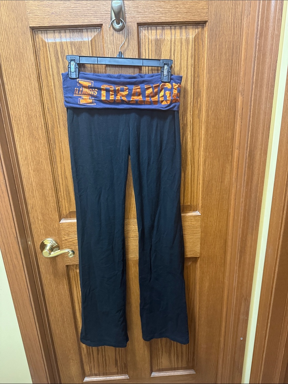 Black with Navy Fold-Over Waist Yoga Pants with Orange Logo for U of I